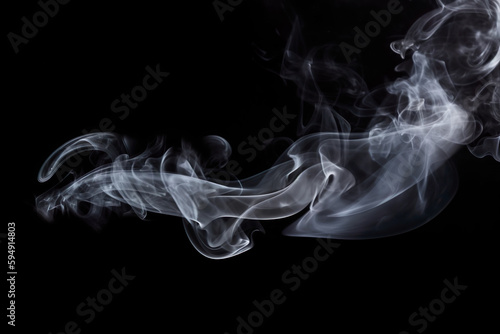 Smoke isolated on black background. Abstract white smoke on black background.