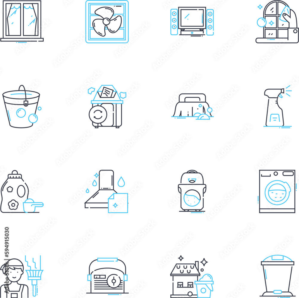 Maid service linear icons set. Cleaning, Housekeeping, Dusting, Sweeping, Mopping, Vacuuming, Tidying line vector and concept signs. Organizing,Disinfecting,Sanitizing outline illustrations Maid service linear icons set. Cleaning, Housekeeping, Dusting, Sweeping, Mopping, Vacuuming, Tidying line vector and concept signs. Organizing,Disinfecting,Sanitizing outline illustrations