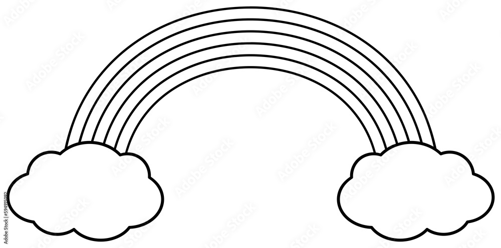 Rainbow with clouds. Coloring book outline illustration Rainbow with clouds. Coloring book outline illustration