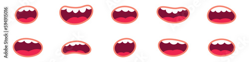 Cartoon mouth smile. Face laugh with tooth and tongue. Flat vector illustration