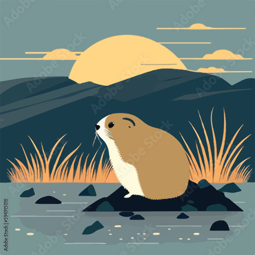 Arctic lemming in arctic tundra. Rodents animals in natural habitat. Flat vector illustration concept. Generative AI