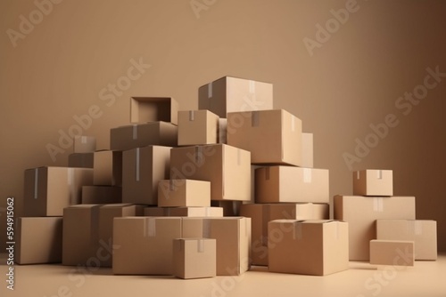 Stack of cardboard box carton or parcel. concept of delivering goods, 3D rendering. Generative AI © Juan
