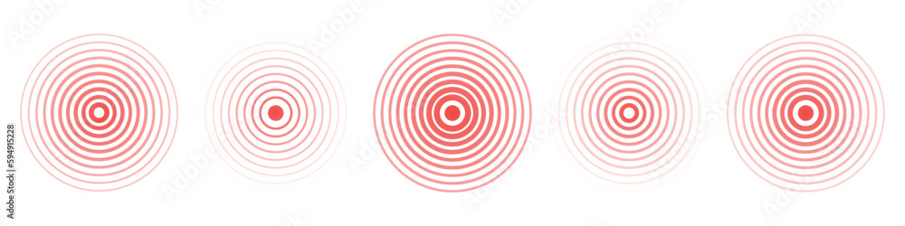 Circle red earthquake icon set. Round vibration graphic or red alert radar. Vector isolated illustration Circle red earthquake icon set. Round vibration graphic or red alert radar. Vector isolated illustration