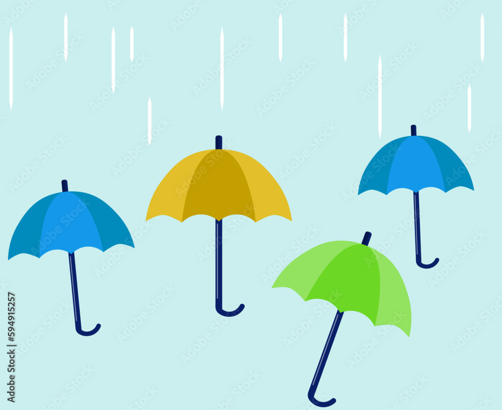梅雨のバナー。傘、雨、6月。ベクターイラスト