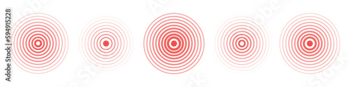 Circle red earthquake icon set. Round vibration graphic or red alert radar. Vector isolated illustration photo