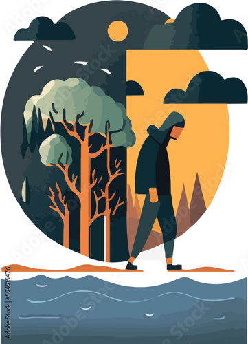 Climate anxiety and crisis. Perfect for illustrating psychological distress and the effect because of natural disasters, forest fires, and global warming issues. Eco concept. Generative AI