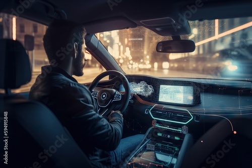 A Man Driving A Car At Night With A Dash Light On Car Dealership Advertising Photography Automotive Design Generative AI