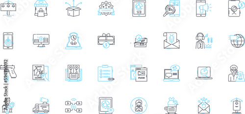Sales agency linear icons set. Prospecting, Cold calling, Pitching, Negotiation, Closing, Lead generation, Pipeline management line vector and concept signs. Cross-selling,Upselling,Account management