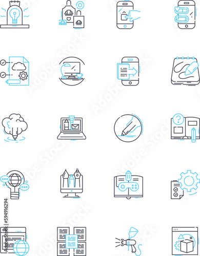 Content interaction linear icons set. Clicks, Engagement, Views, Shares, Likes, Comments, Reactions line vector and concept signs. Impressions,Interactions,Participation outline illustrations