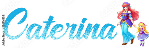 Caterina - lite blue color with glitter - glitter female italian name with Girl - great for website, email, presentation, greeting, banner, postcard, book, t-shirt, sweatshirt

