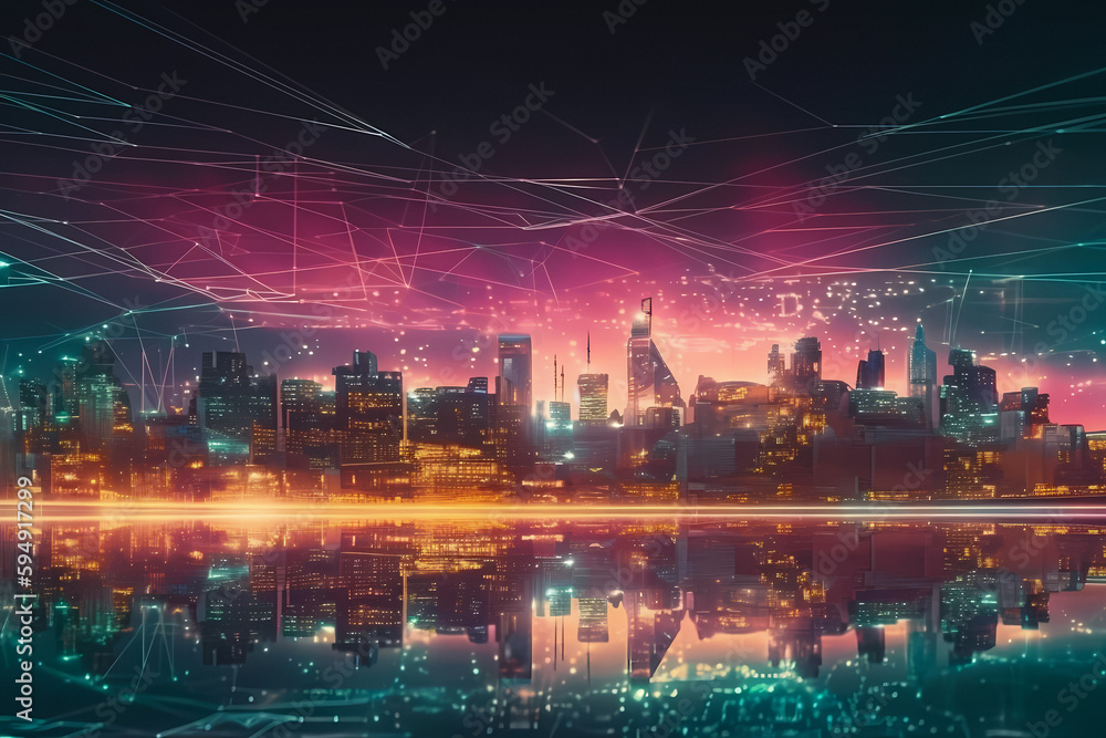 Fototapeta premium Experience the future of networking with Metaverse City Data clipart. This cyber-inspired design blends technology, futuristic aesthetics, and network-themed elements.