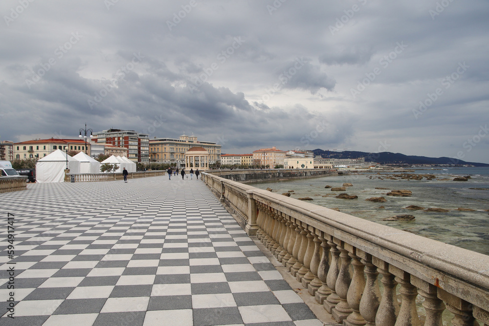 The tiled promenade in Livorno, Italy