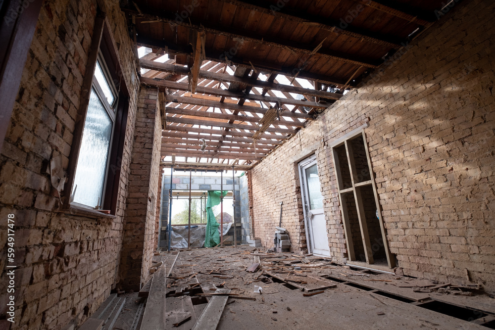 Major renovation of an Edwardian suburban house in north London, UK. House has been taken back to brick as part of an extreme makeover. Major renovation of an Edwardian suburban house in north London, UK. House has been taken back to brick as part of an extreme makeover.