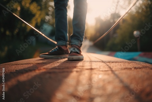 A Person Walking On A Sidewalk With A Rope Attached To Their Feet Urban Street Time-lapse Photography Solo Travel Generative AI © Bozhidar