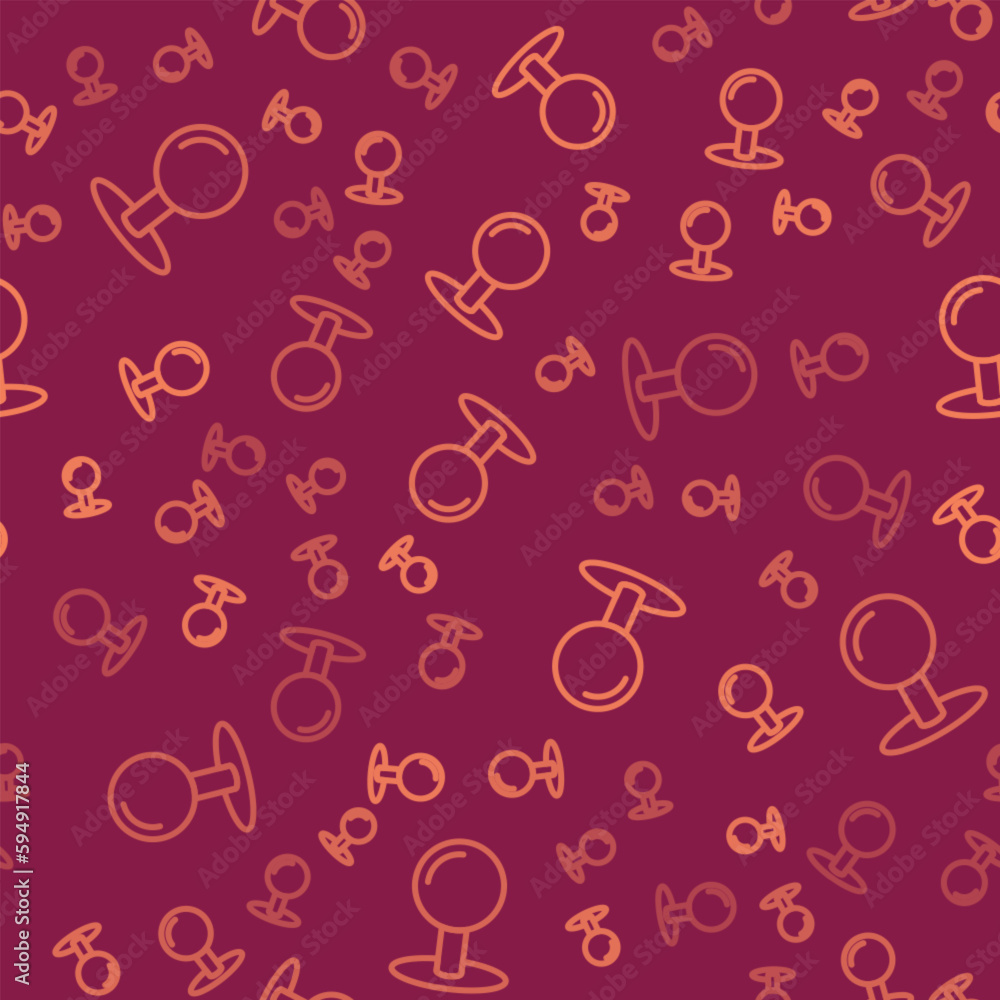 Brown line Push pin icon isolated seamless pattern on red background. Thumbtacks sign. Vector Brown line Push pin icon isolated seamless pattern on red background. Thumbtacks sign. Vector