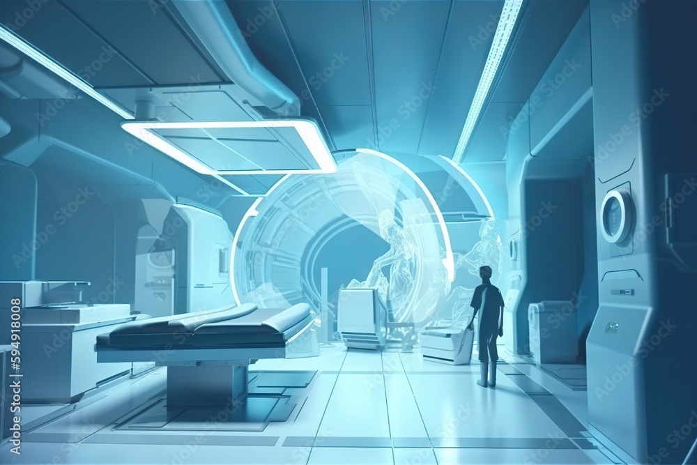 A Man Standing In A Room With A Large Machine In It Hospital Animation Medical Devices Generative AI A Man Standing In A Room With A Large Machine In It Hospital Animation Medical Devices Generative AI