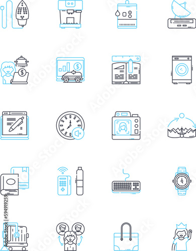 Projector linear icons set. Display, Lumens, Image, Brightness, Resolution, HDMI, Zoom line vector and concept signs. Keyst,Lens,Contrast outline illustrations