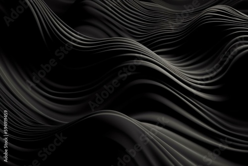 Abstract background created from Black 3D Waves. Dark 3D Render. Generative AI
