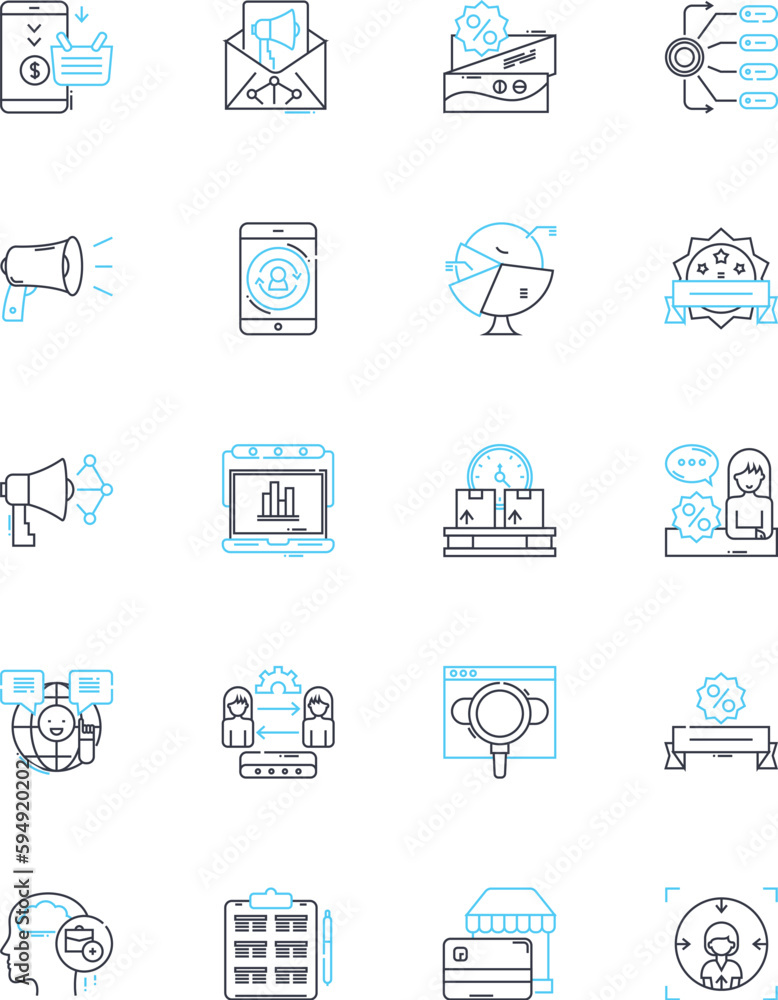 Web development firm linear icons set. Code, Design, UI/UX, Backend, Frontend, Development, Innovation line vector and concept signs. Technology,Solutions,Clean outline illustrations