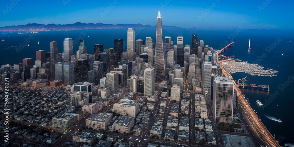 Obraz premium Aerial view of San Francisco at night - Generative AI