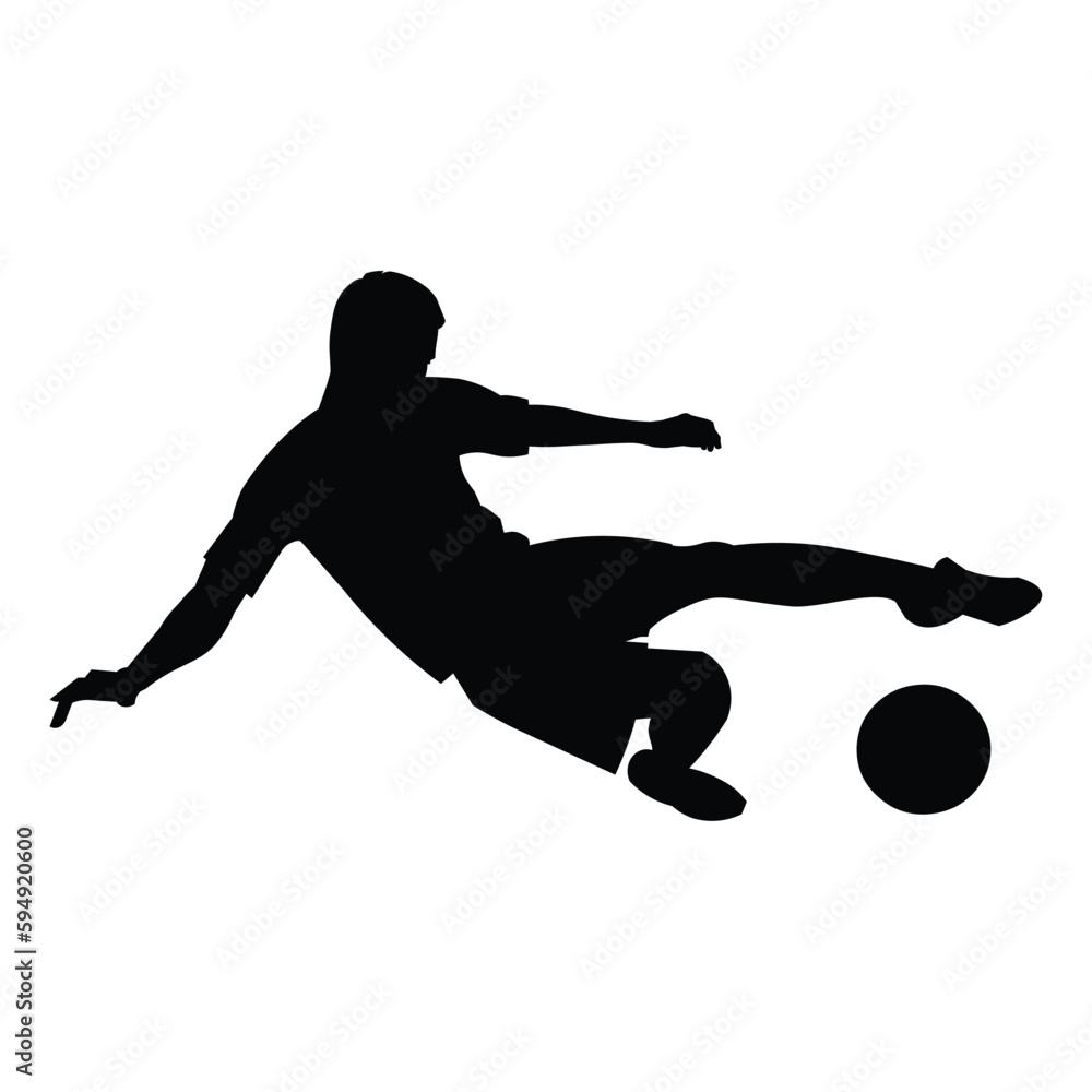 Football player silhouette jumps to hit the ball