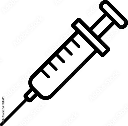 Medical syringe icon. The Syringe is filled with a vaccine solution. Vector Illustration of medical syringe with needle
