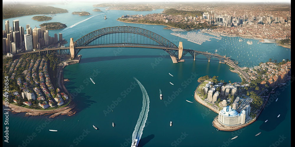Aerial view of Sydney Harbour Bridge - Generative AI
