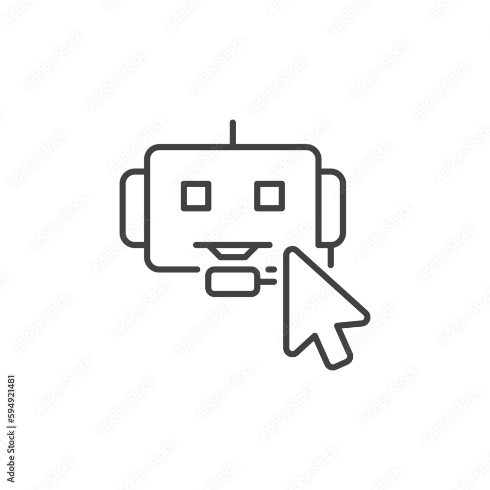 Mouse Cursor on Chatbot sign vector concept outline icon Mouse Cursor on Chatbot sign vector concept outline icon