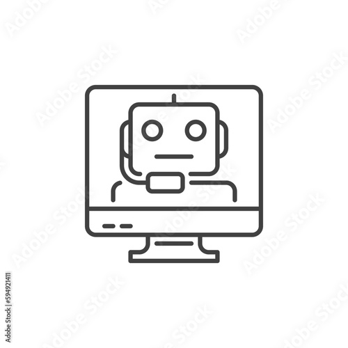 Computer Screen with Chatbot vector Online Chat thin line icon