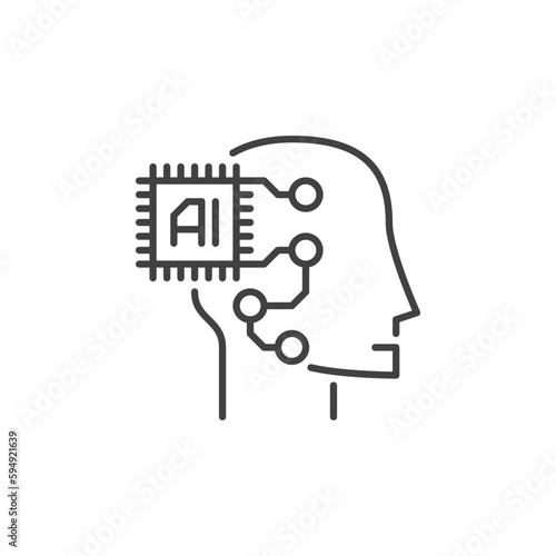 Head with AI Chip vector Artificial Intelligence concept line icon
