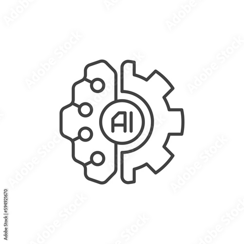 Gear with AI Brain vector Artificial Intelligence line icon