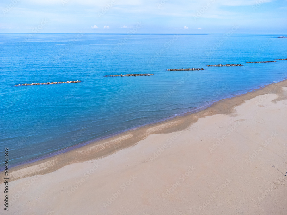 Aerial view landscape Italy Pescara, coast , beach, sea. No people, empty.