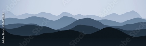 Fototapeta Naklejka Na Ścianę i Meble -  artistic wide angle of hills in the fog digital graphics background texture illustration