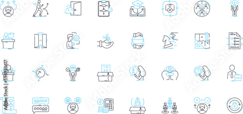 Market introduction linear icons set. Launch, Debut, Release, Unveil, Introduce, Entry, Rollout line vector and concept signs. Debutante,Presentation,Inauguration outline illustrations