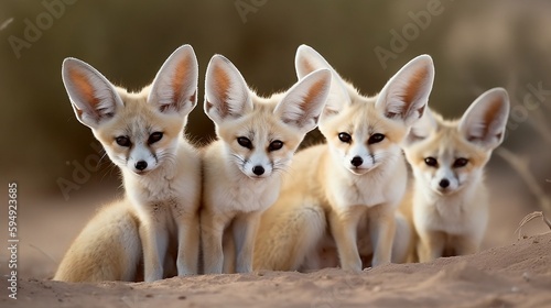 A group of fennec fox at the desert, Created using generative AI.