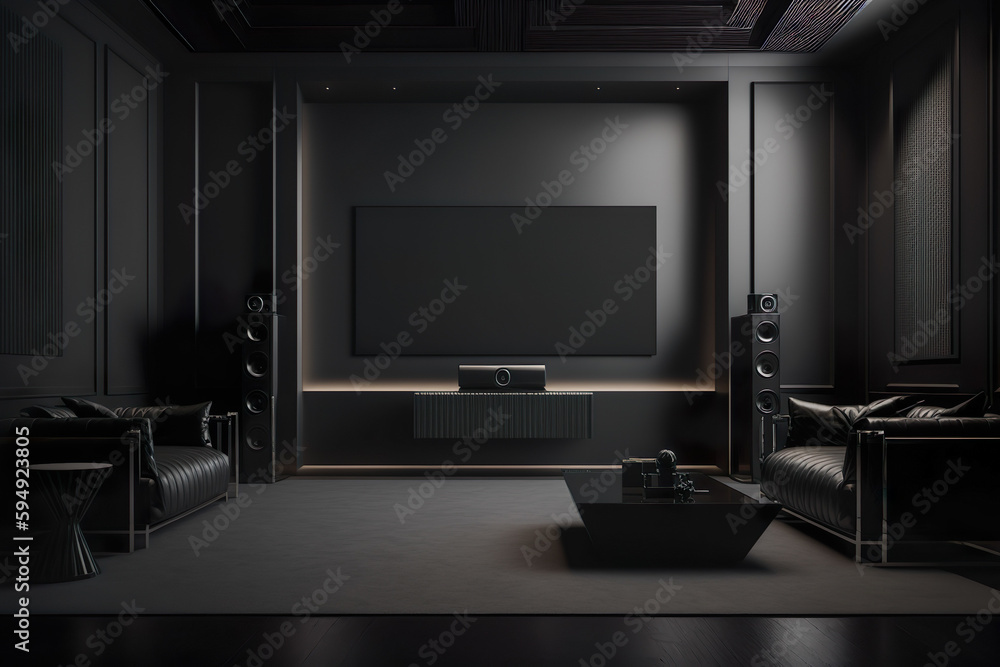 Fototapeta premium Modern Luxury Dark Living Room Interior Mock Up - Generative AI
