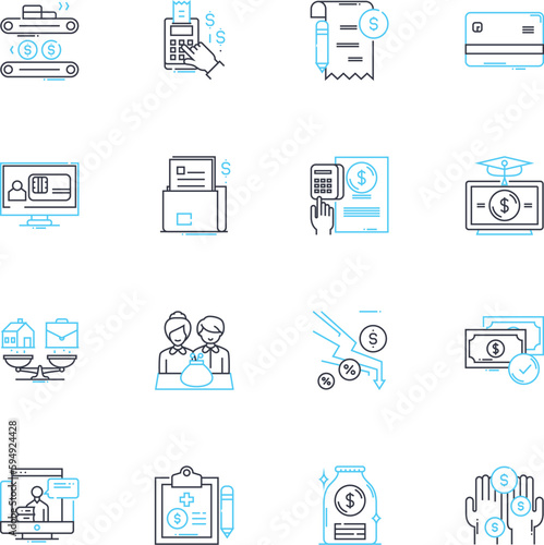 Advanced Analytics linear icons set. Predictive, Machine Learning, Artificial Intelligence, Segmenting, Optimization, Visualization, Clustering line vector and concept signs. Big Data,Data Mining