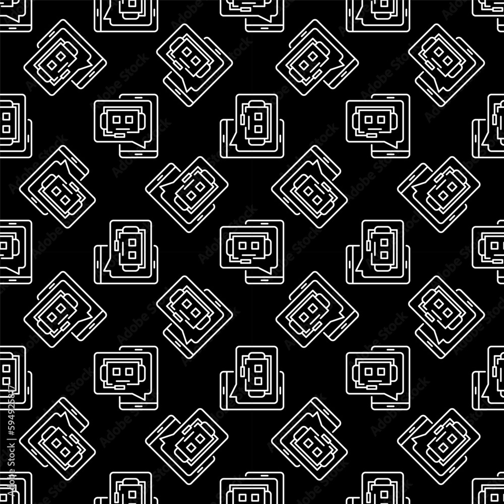 Smartphone with Chatbot Speech Bubble vector dark line seamless pattern