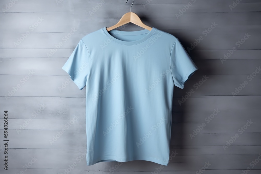 tshirt on a hanger hanging on the wall for mockup design. mockup design tshirt. Generative Ai tshirt on a hanger hanging on the wall for mockup design. mockup design tshirt. Generative Ai