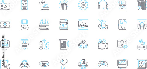 Web development agency linear icons set. Web design, Coding, Programming, HTML, CSS, JavaScript, React line vector and concept signs. Angular,WordPress,Drupal outline illustrations photo