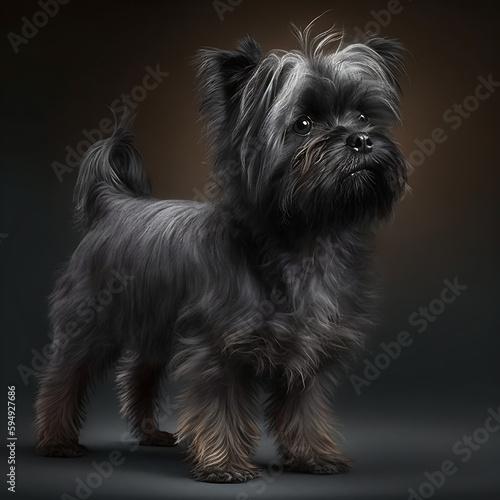A Mature Affenpinscher, Dark Background 01. AI generative.