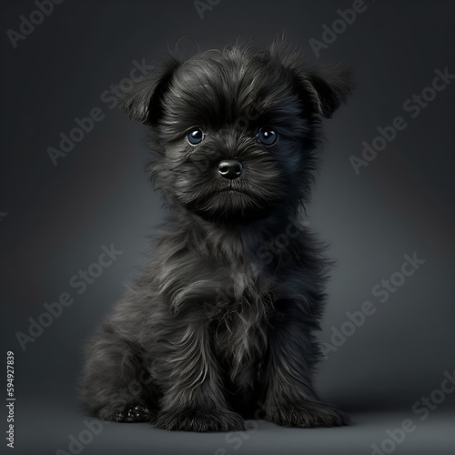 A Affenpinscher Puppy, Dark Background 01. AI generative.