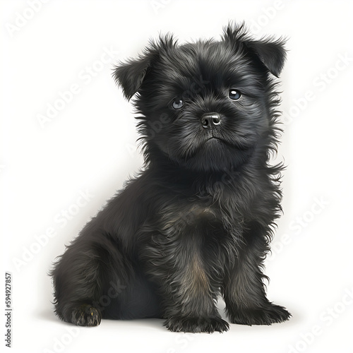 A Affenpinscher Puppy, White Background 01. AI generative.