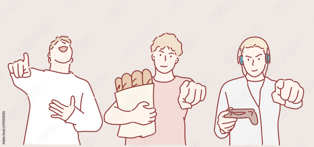 Man points a finger. Hand drawn style vector design illustrations. Man points a finger. Hand drawn style vector design illustrations.