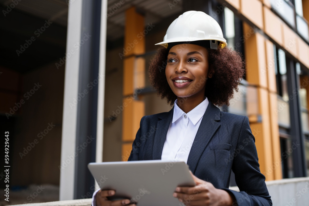 Female industrial engineer with tablet created with generative ai tools Female industrial engineer with tablet created with generative ai tools