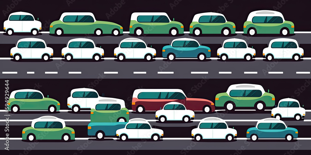 Naklejka premium Two lanes of heavy car traffic jam - Generative AI