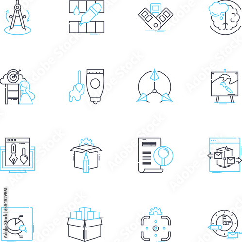 Fine Art linear icons set. Brushstrokes, Gallery, Sculpture, Canvas, Masterpiece, Palette, Easel line vector and concept signs. Classical,Modern,Expressionism outline illustrations