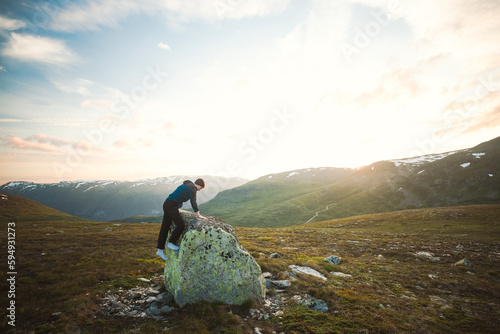 View of hiker in mountains