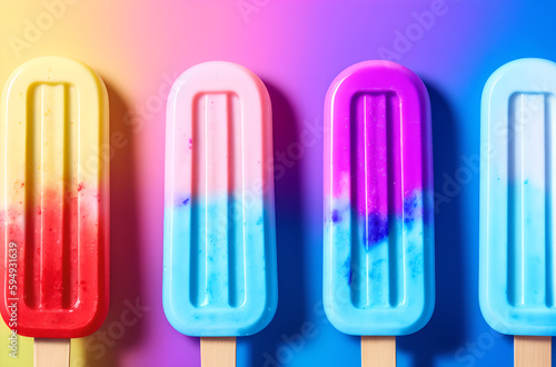 A set of colorful ice cream on a stick, popsicle. Generative AI.