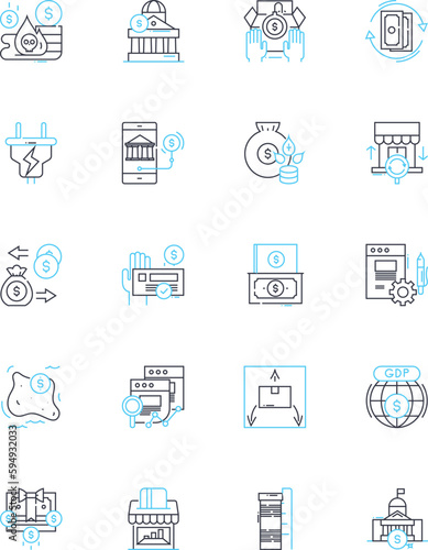 Trade slump linear icons set. Downturn, Recession, Decline, Stagnation, Sluggishness, Reduction, Depression line vector and concept signs. Contraction,Dip,Decrease outline illustrations